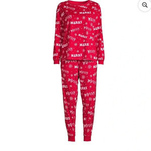 Holiday Time Christmas Family Matching Pajamas Set Red Cartoon Winter Theme XL